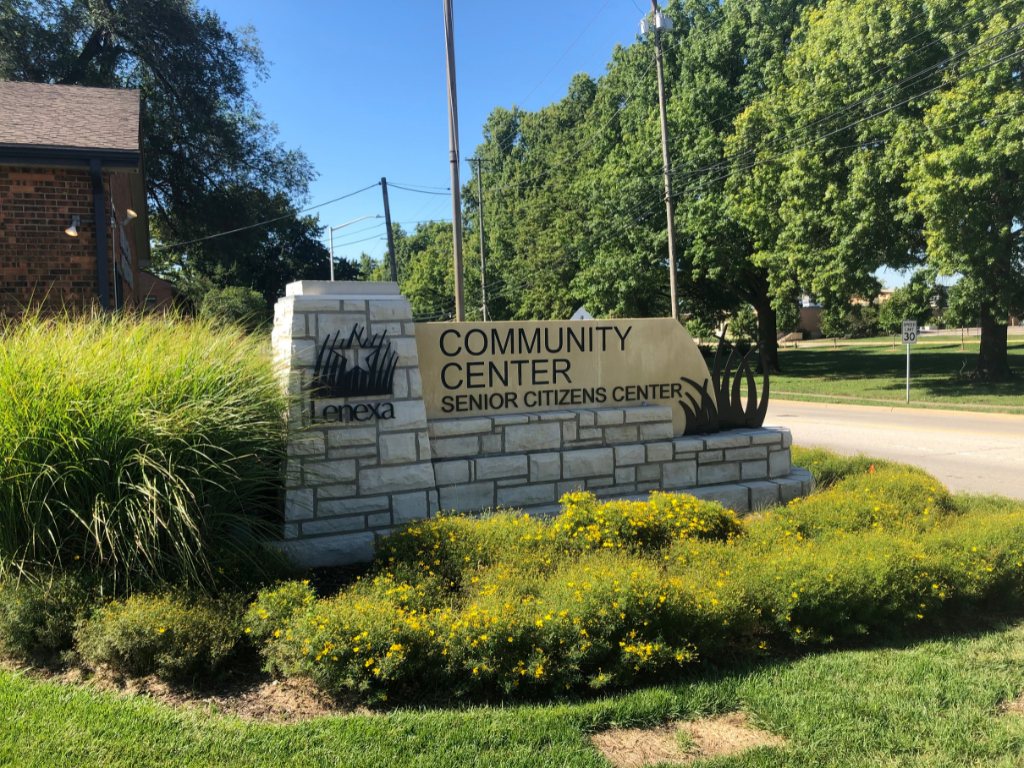 Limestone signage wall in Lenexa, Kansas